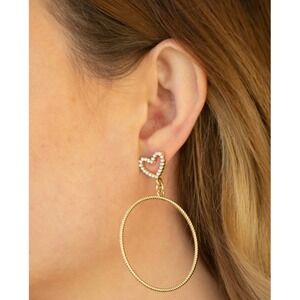 Gold Heart Hoop Dangle Earrings Women Sparkle Rhinestone Statement Jewelry